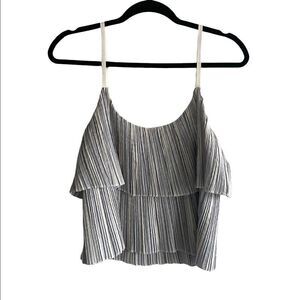 𝅺NOUL Sleeveless Striped Tiered Layered Tank Top Blue White
